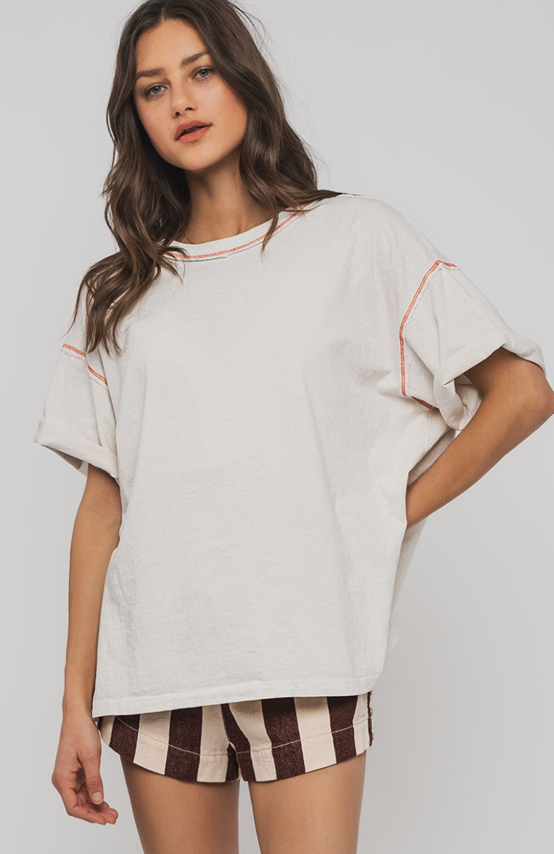 Contrast Stitch Mineral Wash Oversized Tee - 2 color options