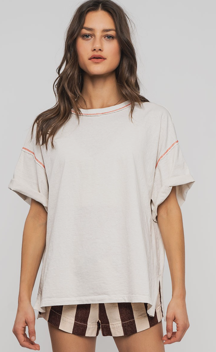 Contrast Stitch Mineral Wash Oversized Tee - 2 color options