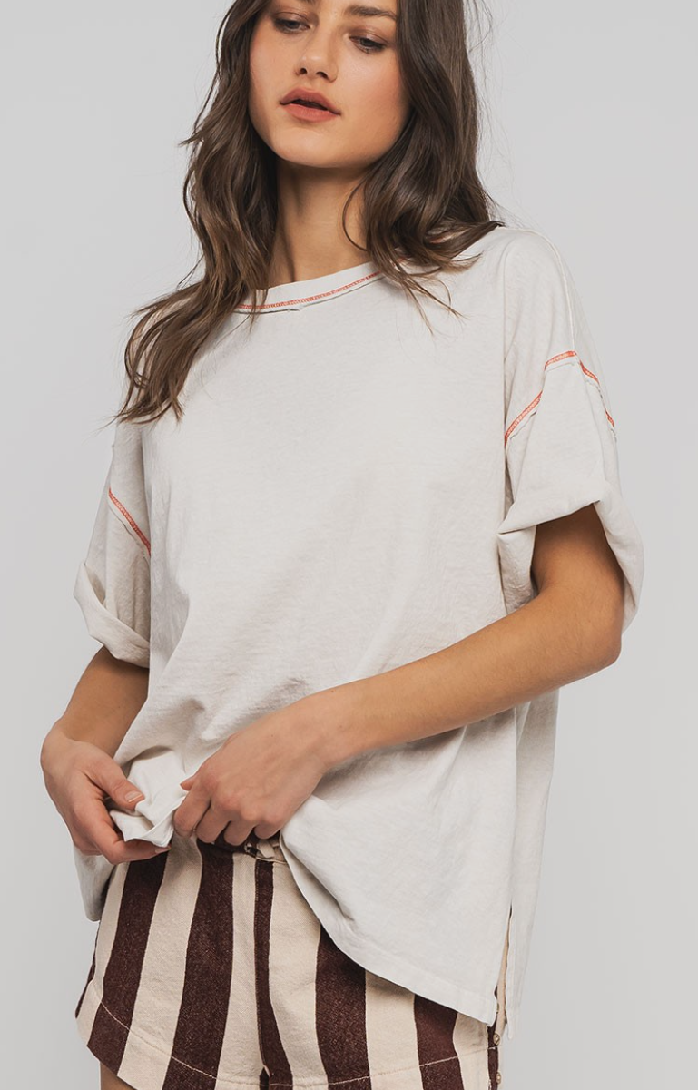 Contrast Stitch Mineral Wash Oversized Tee - 2 color options