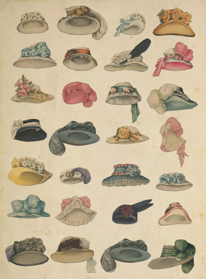 Vintage Paperdoll Hats Print in Barnwood Frame