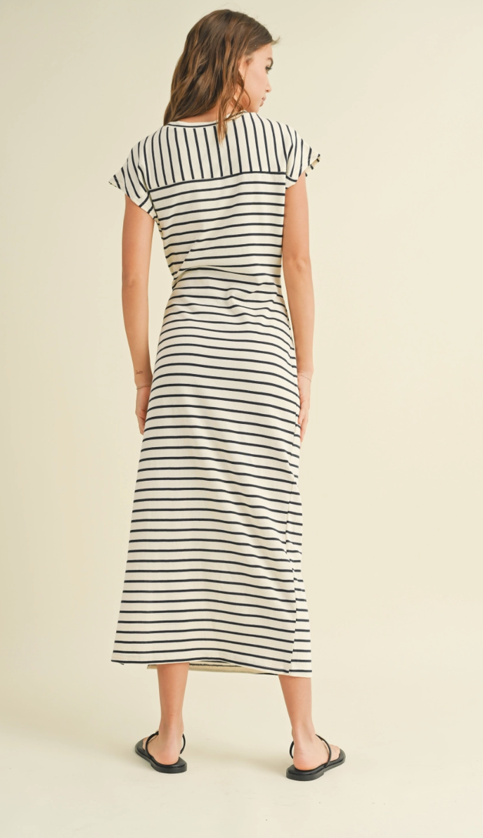 Stripe Pattern Cotton Maxi Dress