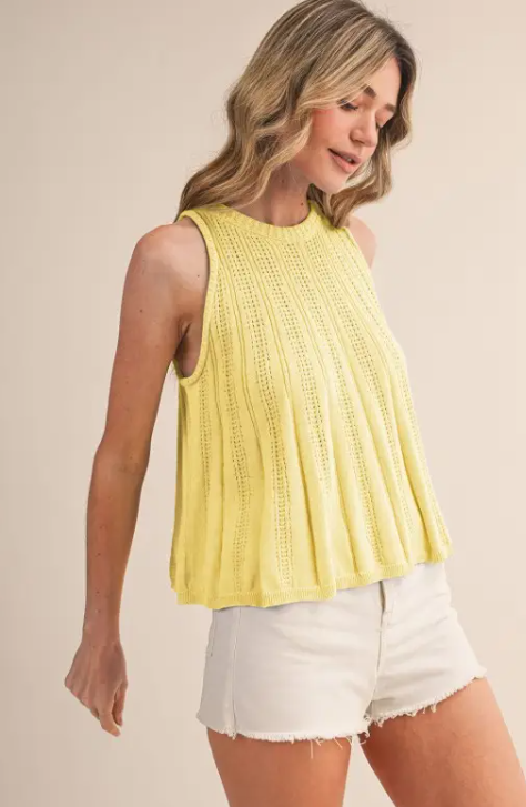 Sleeveless Pointelle Sweater Knit Tank
