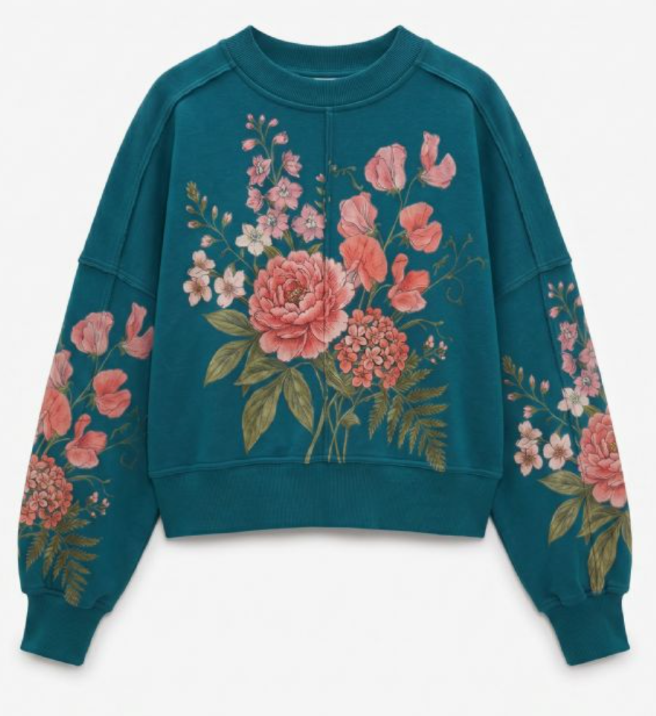 Vintage Botanical Floral Cropped Sweatshirt