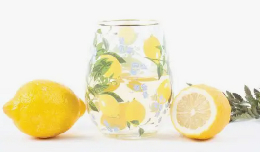 Lemon Floral Stemless Glass