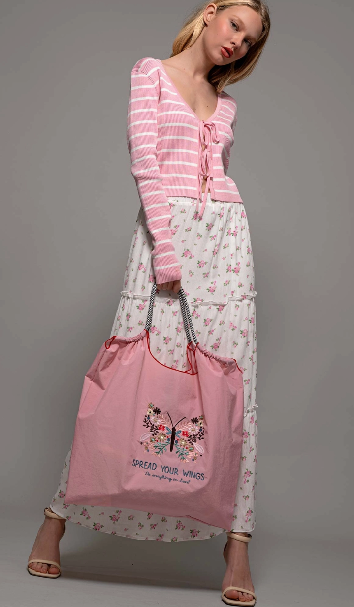 Butterfly Floral Embroidered Oversized Tote Bag