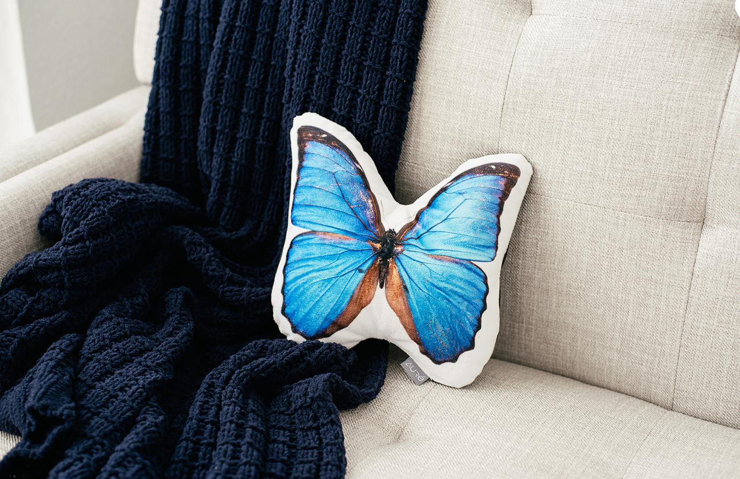 Blue Morpho Butterfly Velvet Pillow