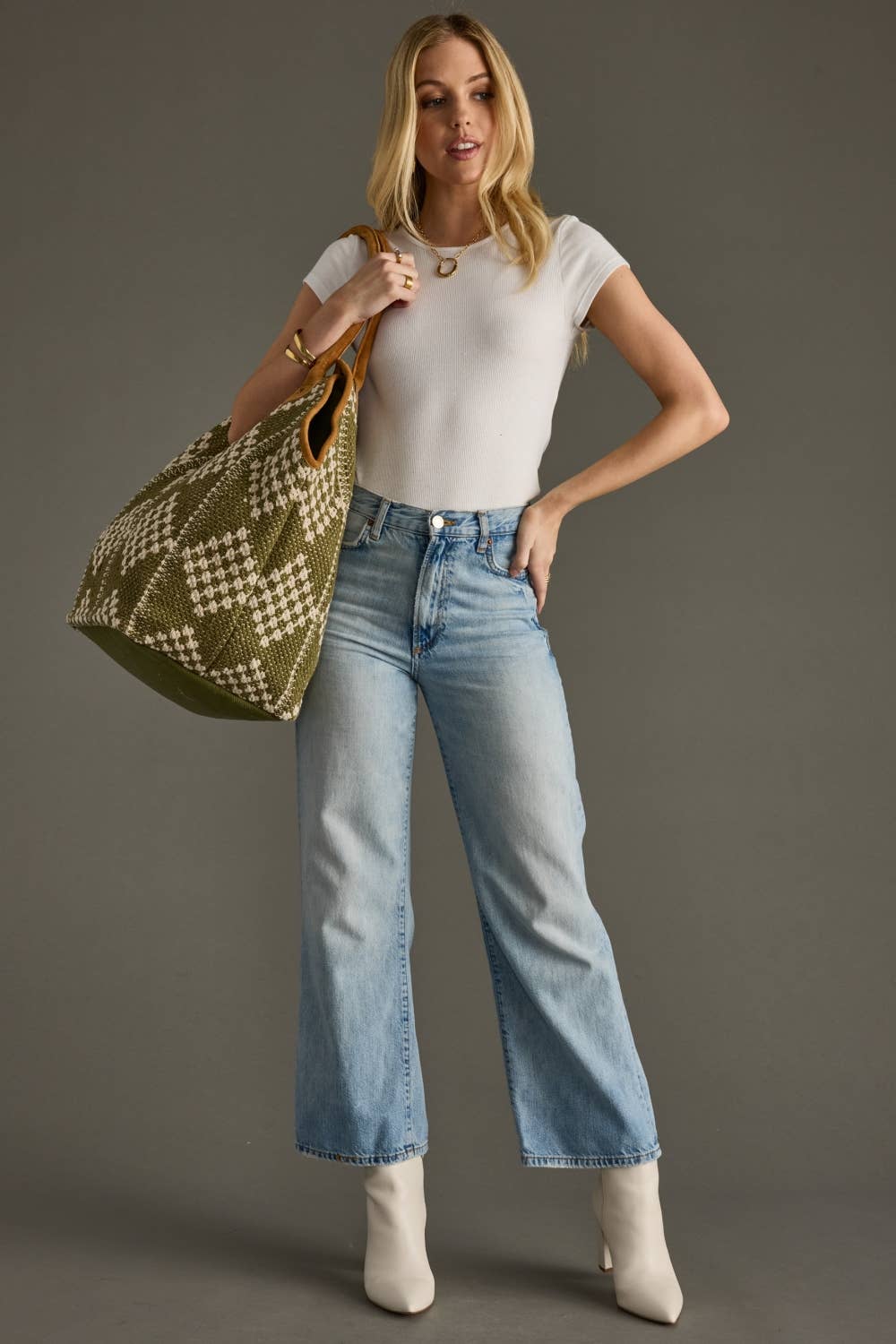 Olive & Cream Diamond Pattern Tote