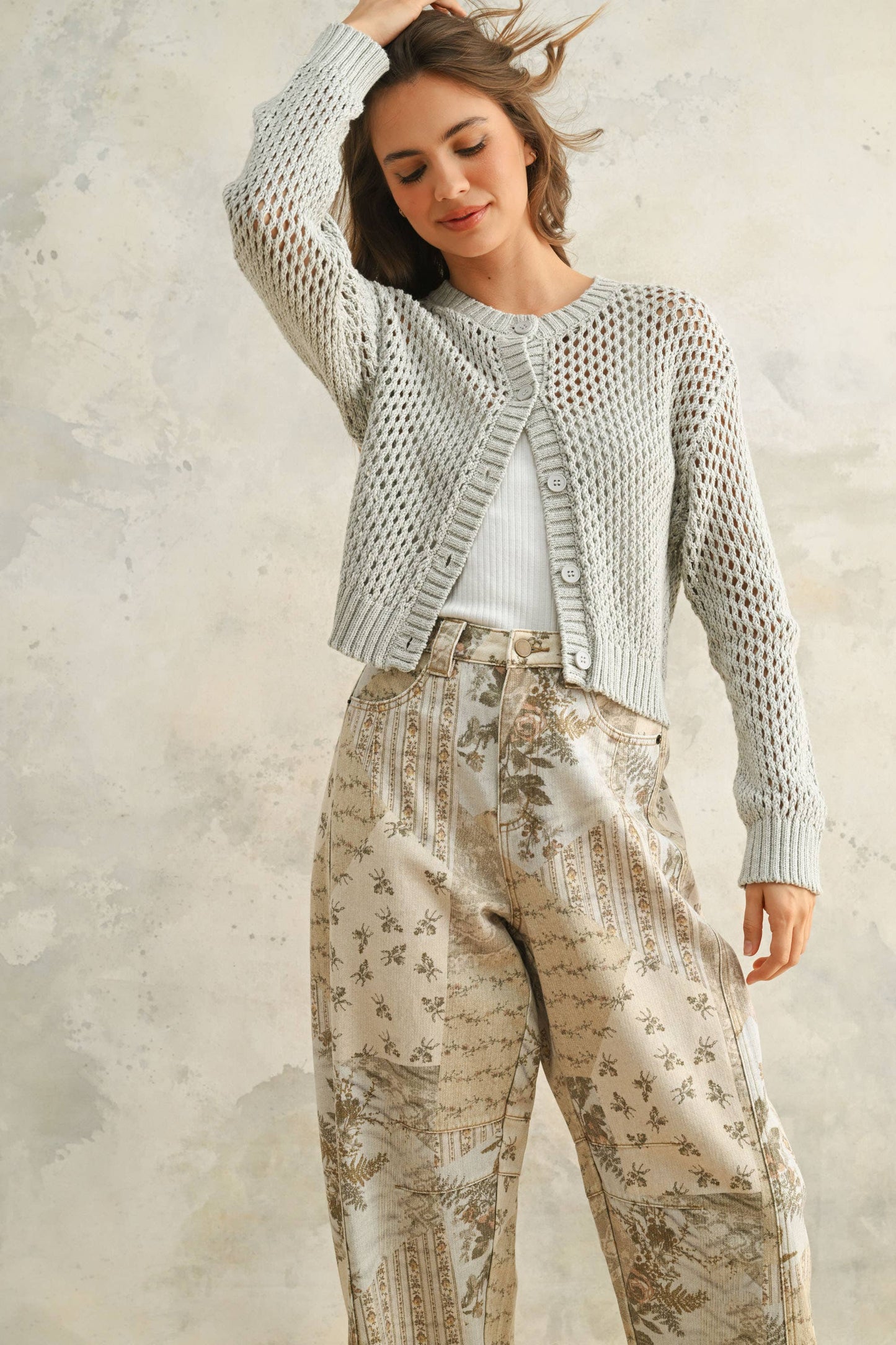 Crochet-Knit Button-Down Cardigan