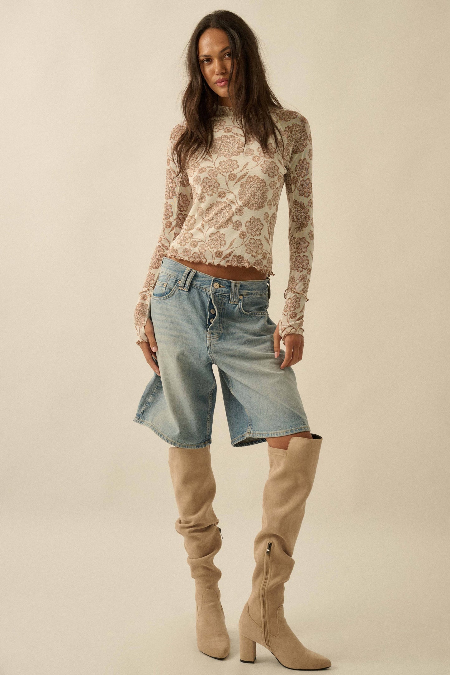 Mocha Bloom Mesh Top