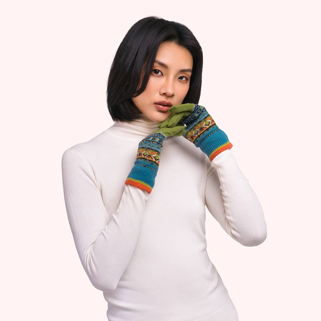 Fair Isle Gloves in Teal Mix