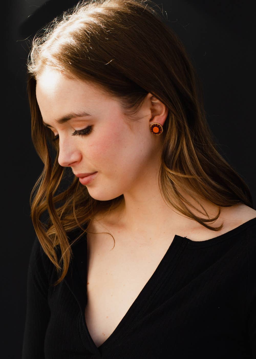 Orange & Brown Beaded Stud Earrings