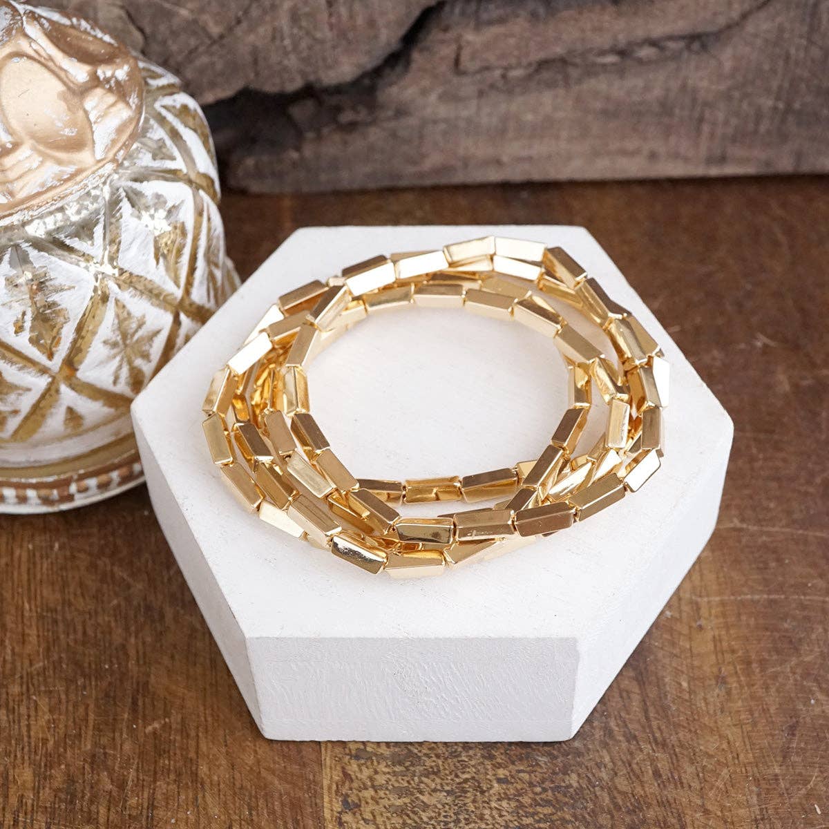 Light Gleam – Set of 5 Reflective Block Bead Bracelets