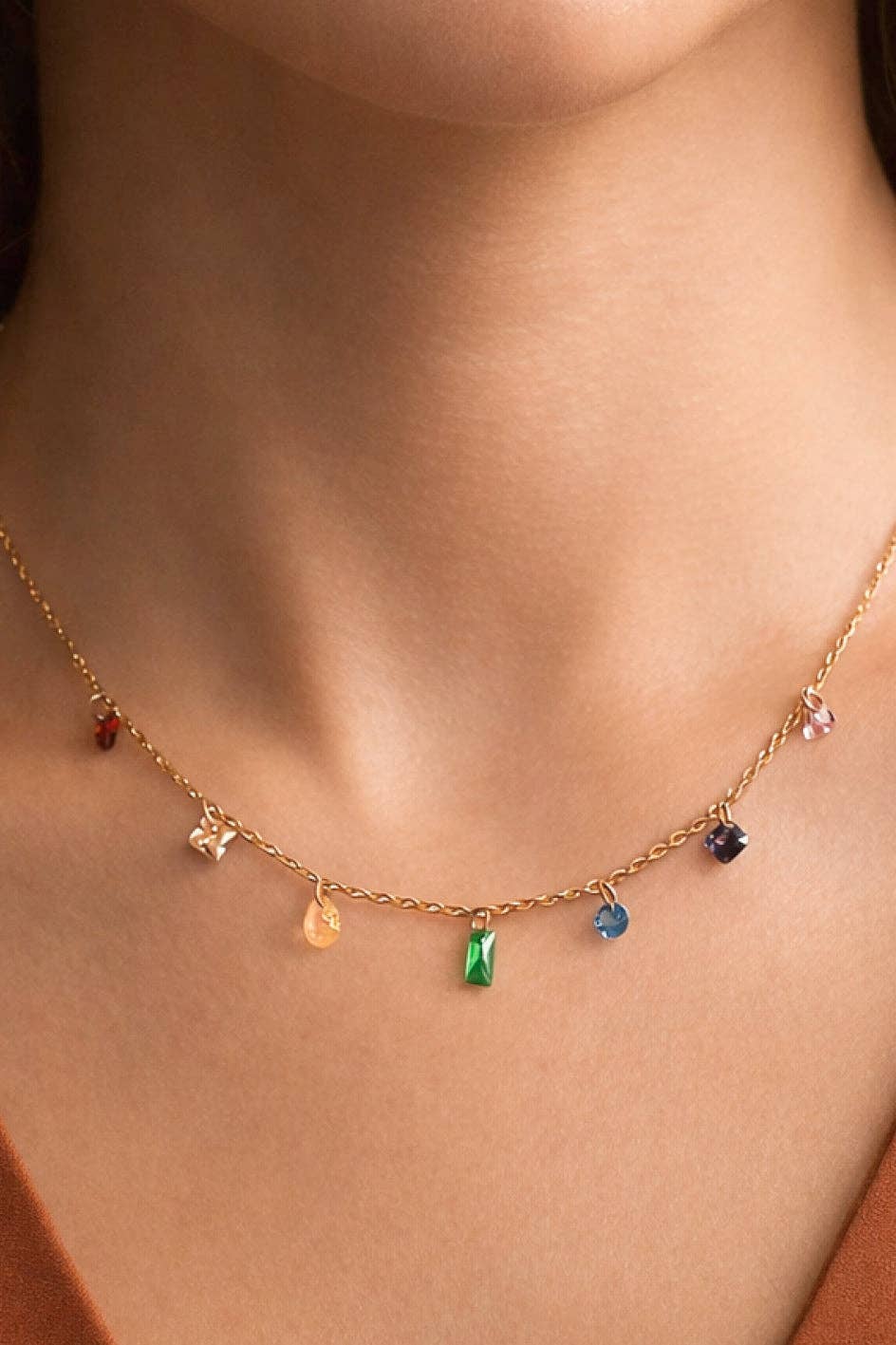 18K Gold Plated Waterproof Rainbow Chakra Necklace