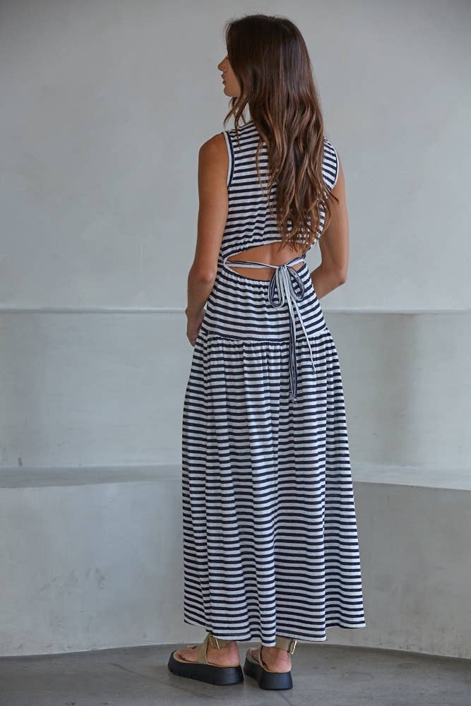 Knit Cotton Blend Striped Sleeveless Midi - Ultra Light Fabric