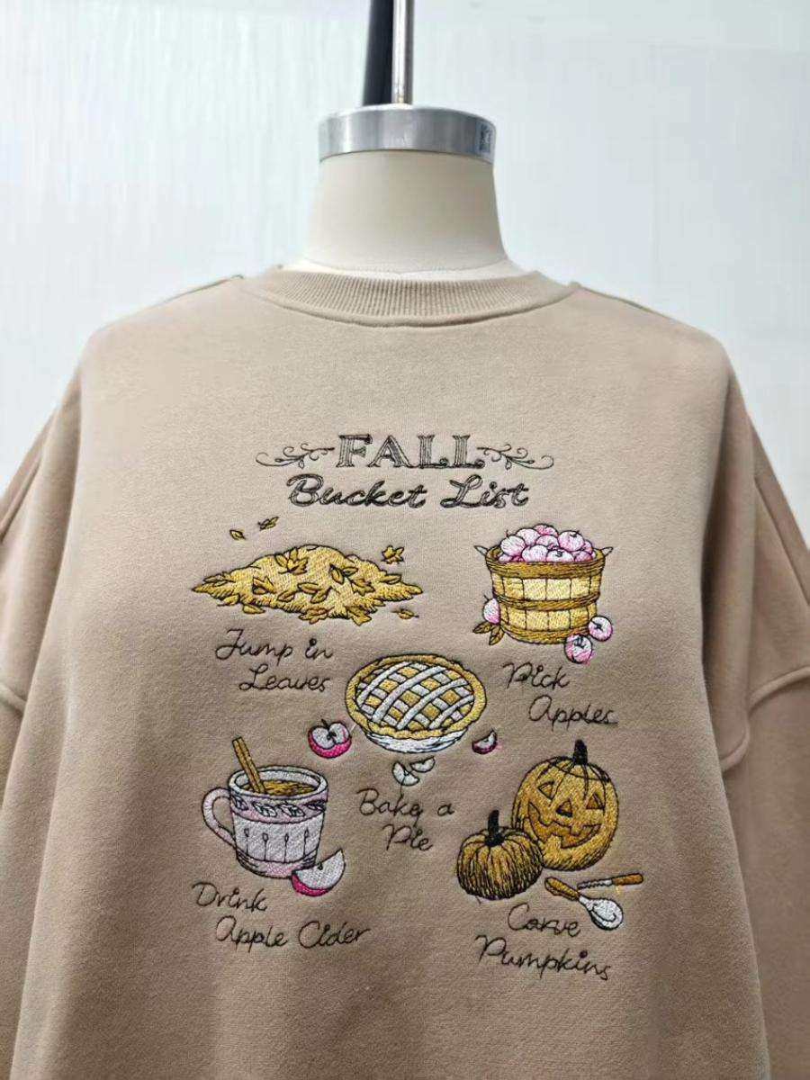 Cappuccino Autumn Fall Bucket List Embroidered Sweatshirt