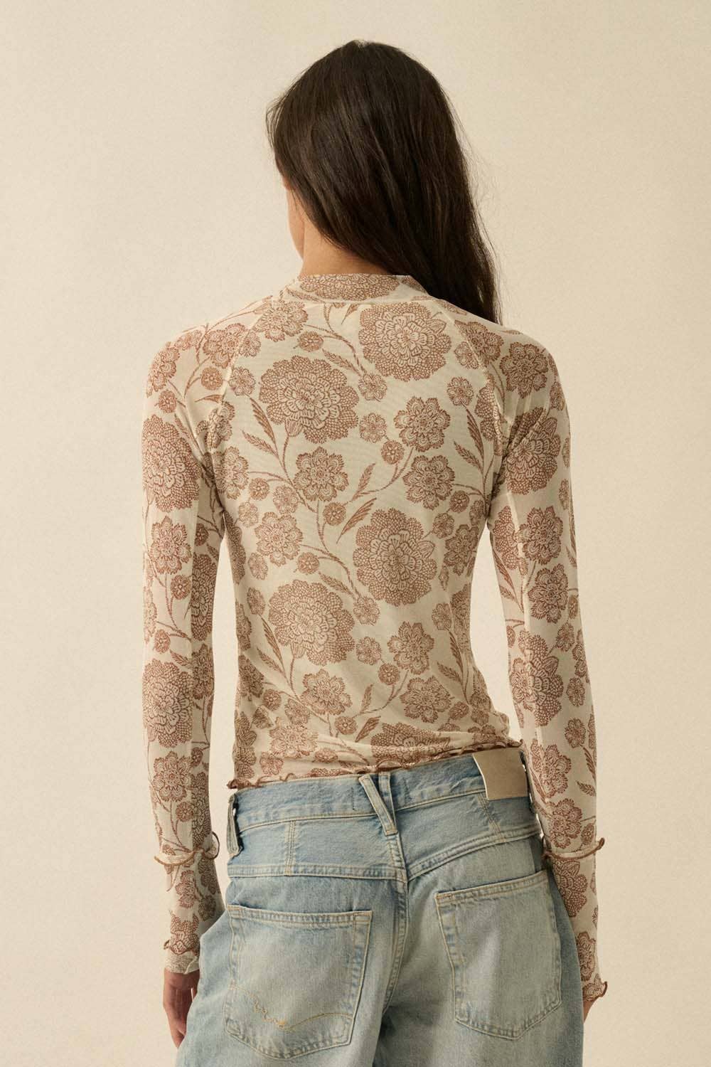 Mocha Bloom Mesh Top