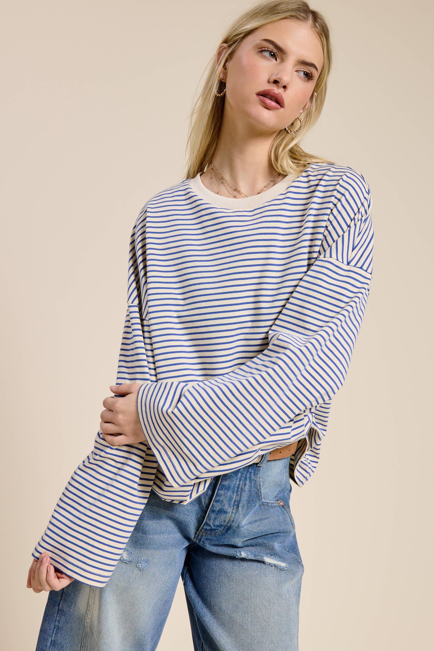 Striped Oversized Long Sleeve Top