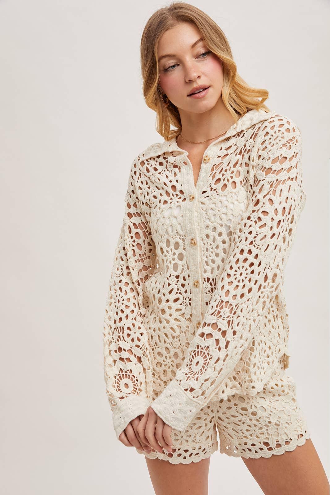 Super Soft Boho Crochet Button Down Shirt
