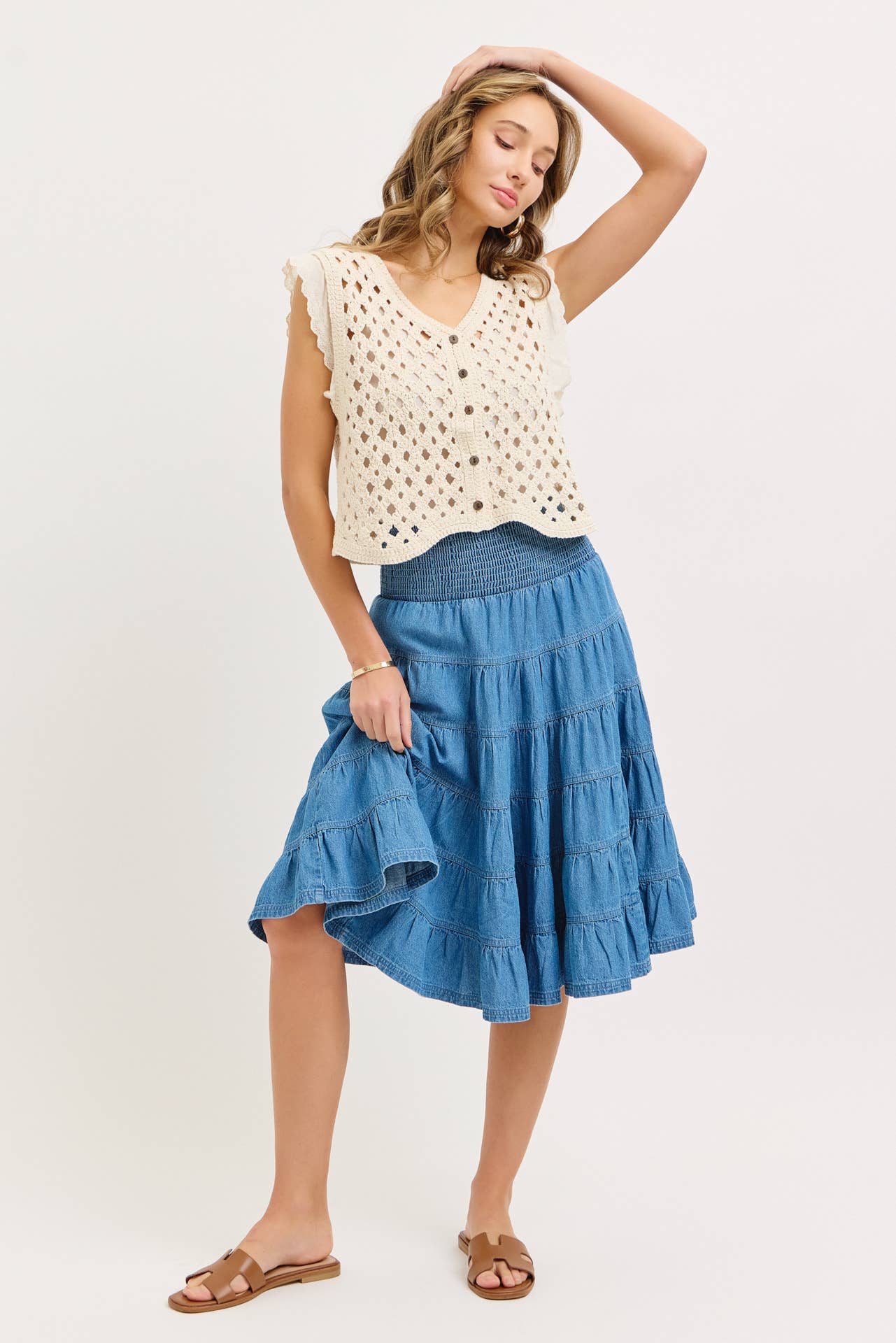 Smocked Waist Midi Skirt