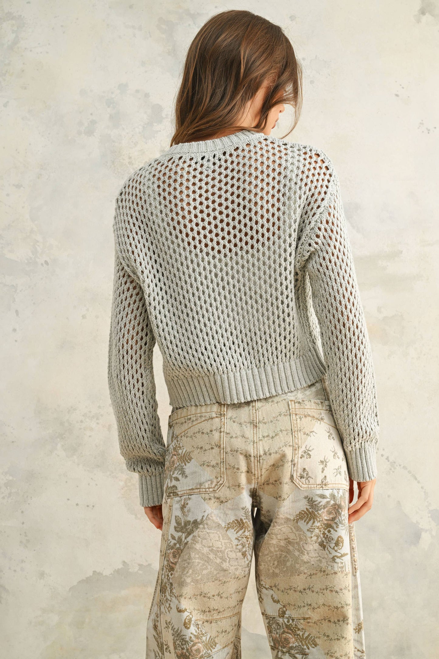 Crochet-Knit Button-Down Cardigan