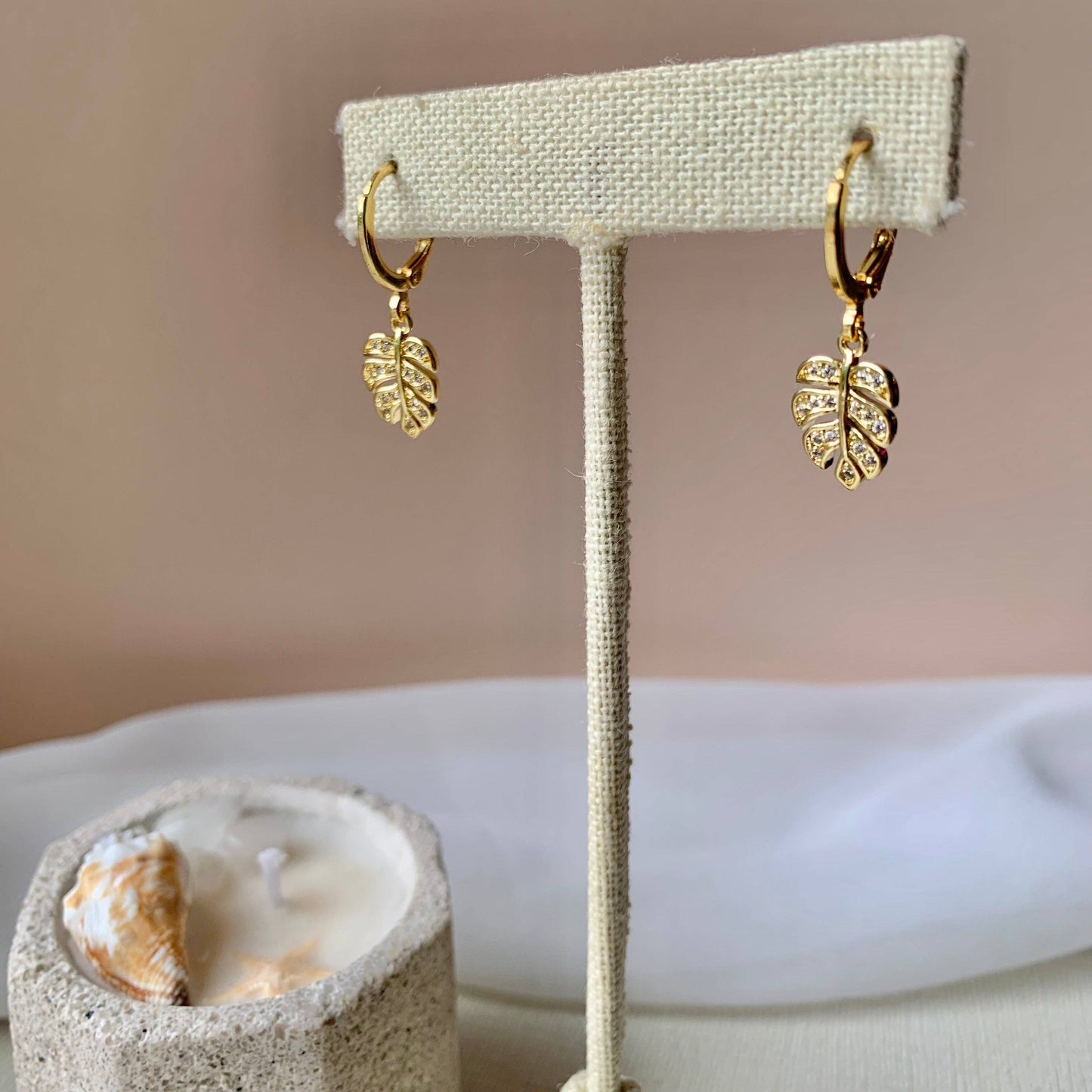 Gold Leaf Huggie Earrings