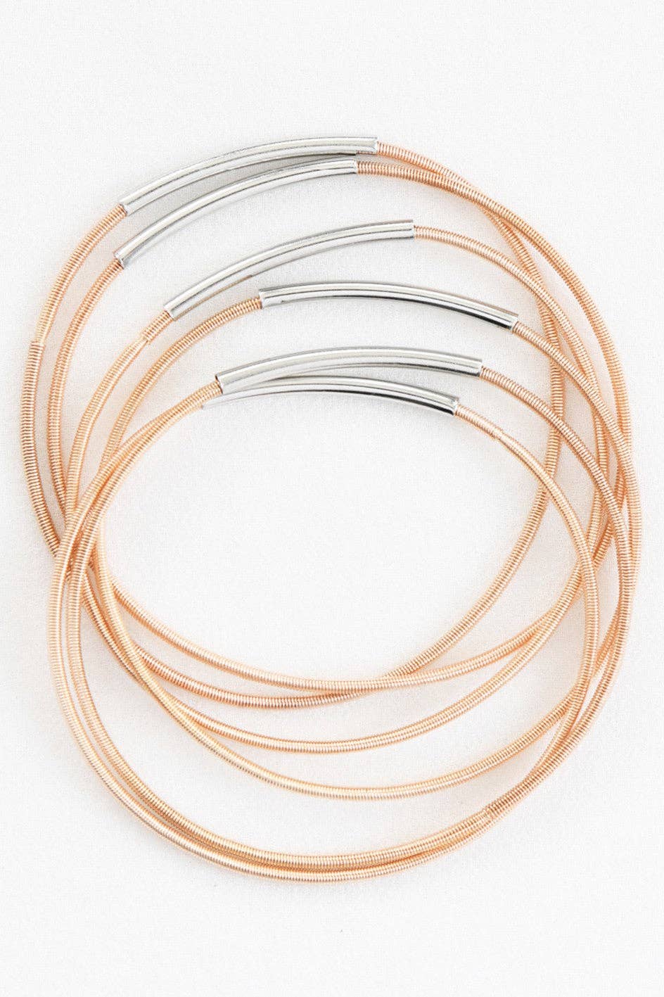 Stretchy Layered Guitar String Bracelet w/Metallic Bar Set