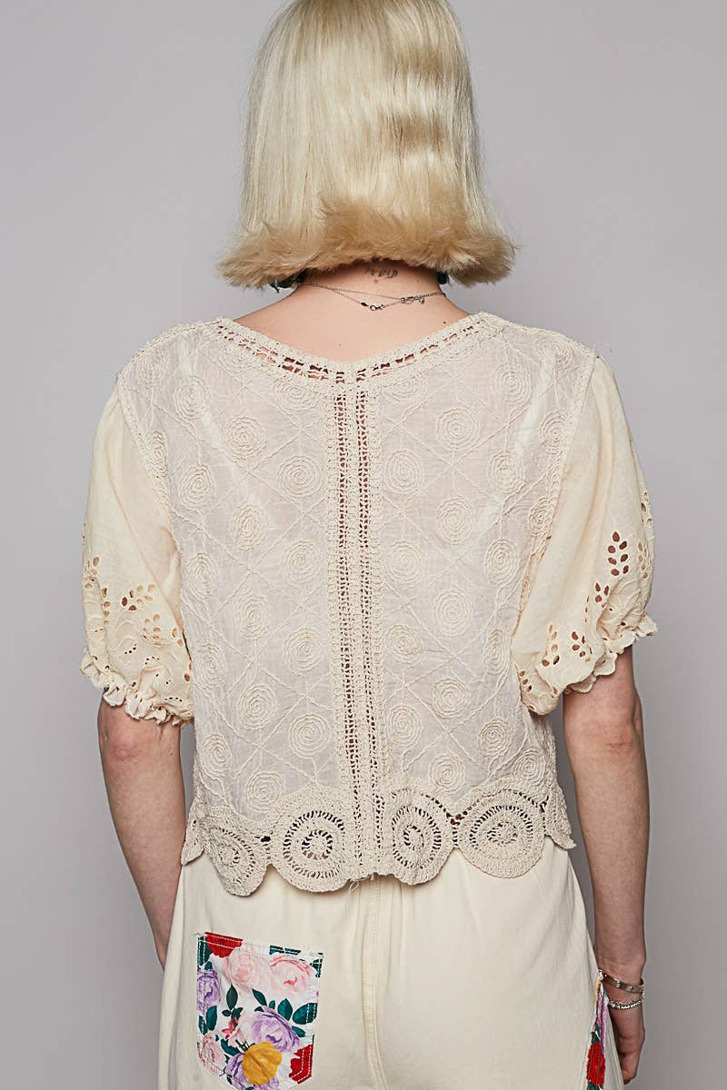 Vintage-Inspired Floral Embroidered Top – Antique Ivory