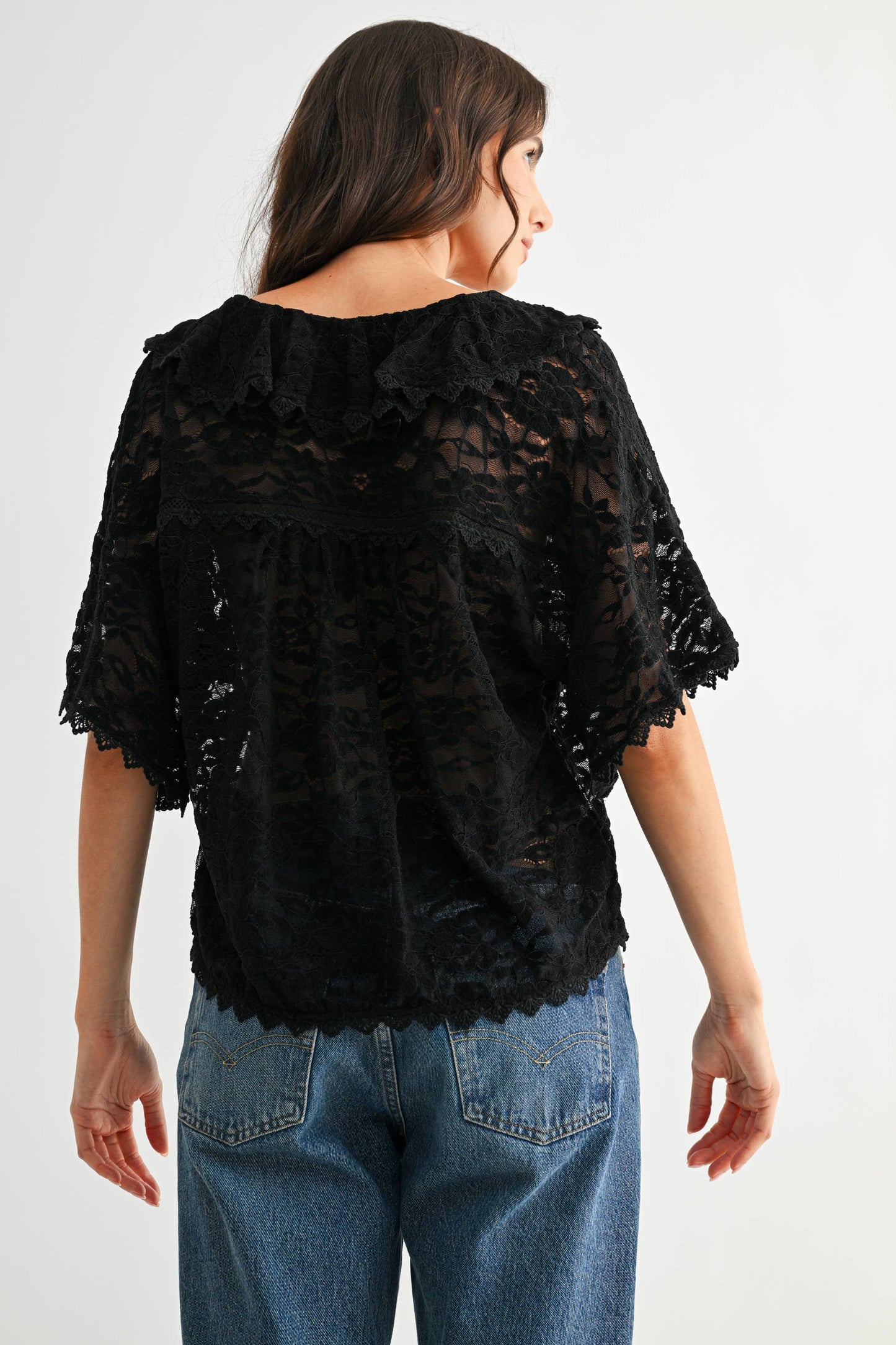 Ruffle Trim LaceTie Front Top