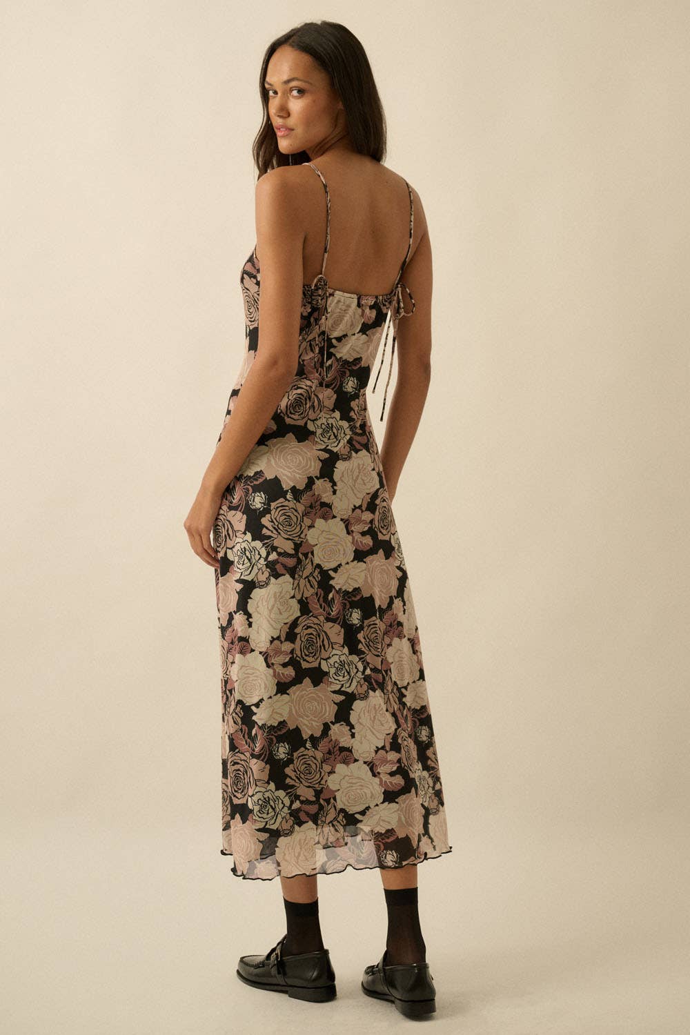 Floral-Print Mesh Midi Slip Dress