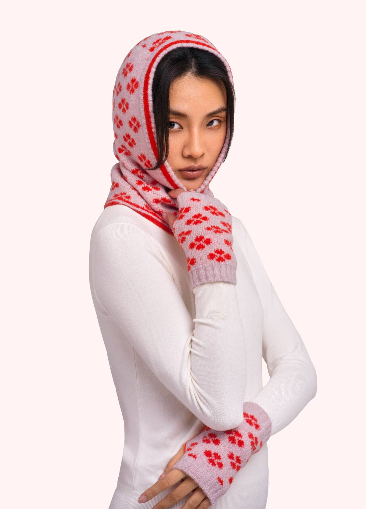 Roxy Wrist Warmers in Natural Petal and Tangerine