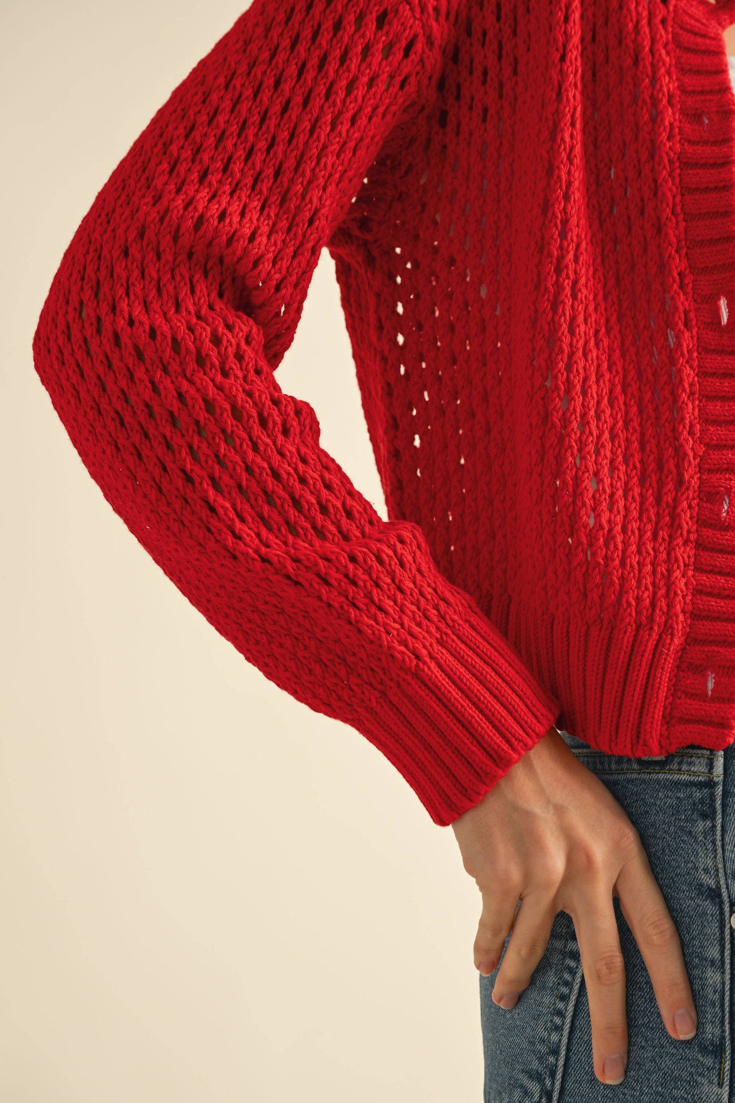 Crochet-Knit Button-Down Cardigan