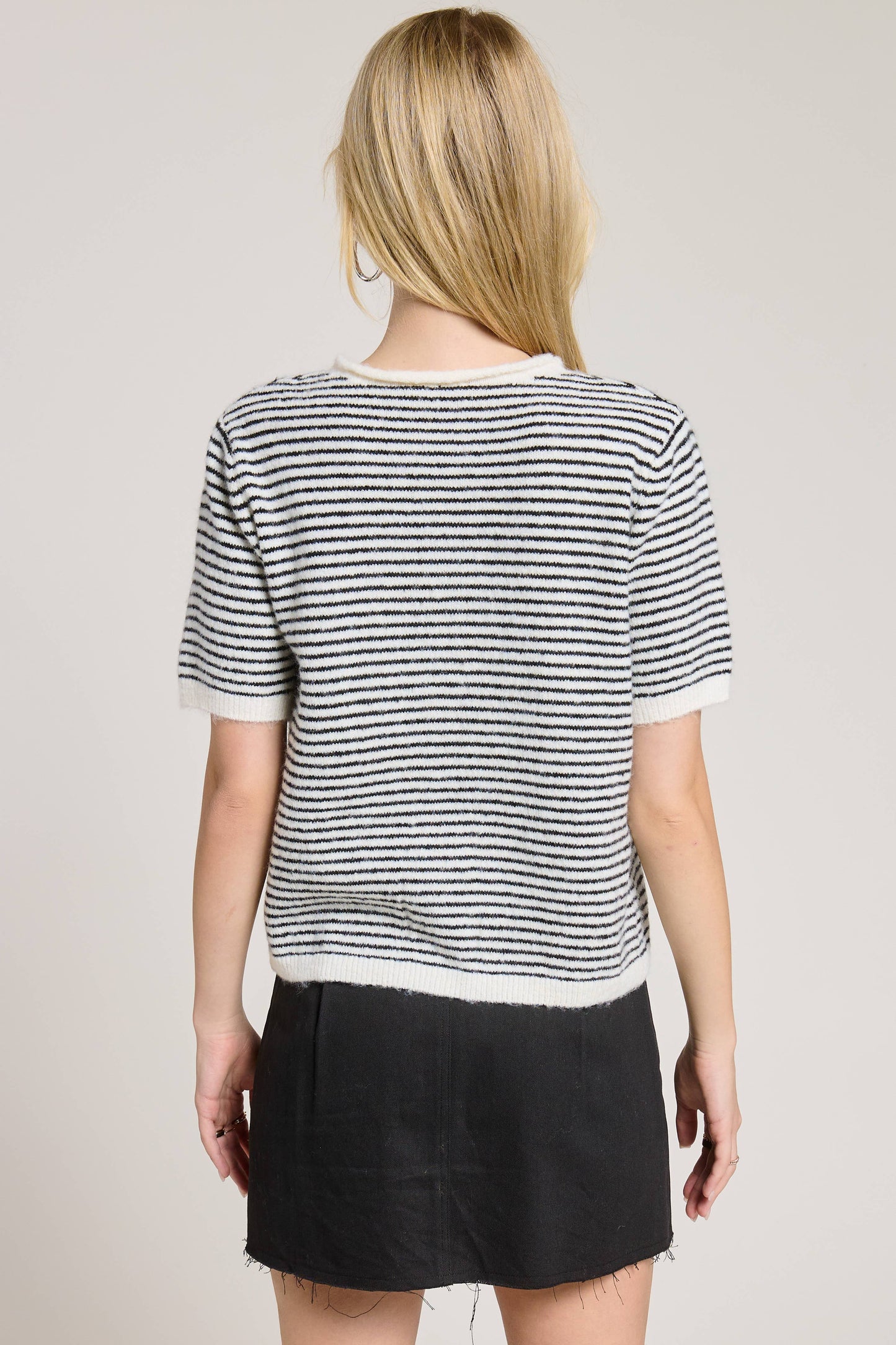 Muse Striped Short Sleeve Button Cardigan