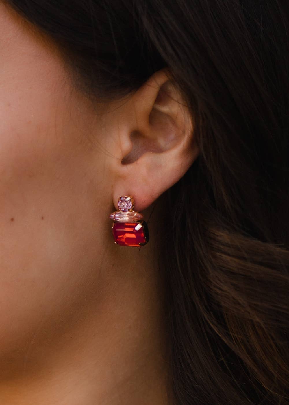 Pink Rhinestone Stud Earrings