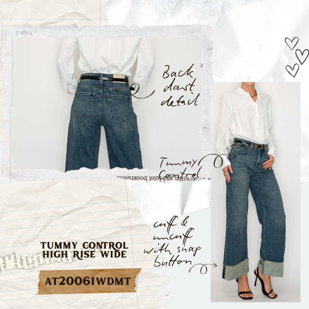 TUMMY CONTROL HIGH RISE CUFFED WIDE LEG JEANS