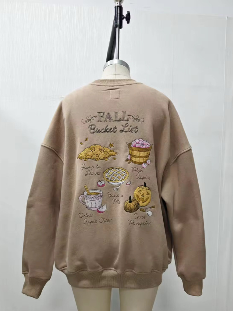 Cappuccino Autumn Fall Bucket List Embroidered Sweatshirt
