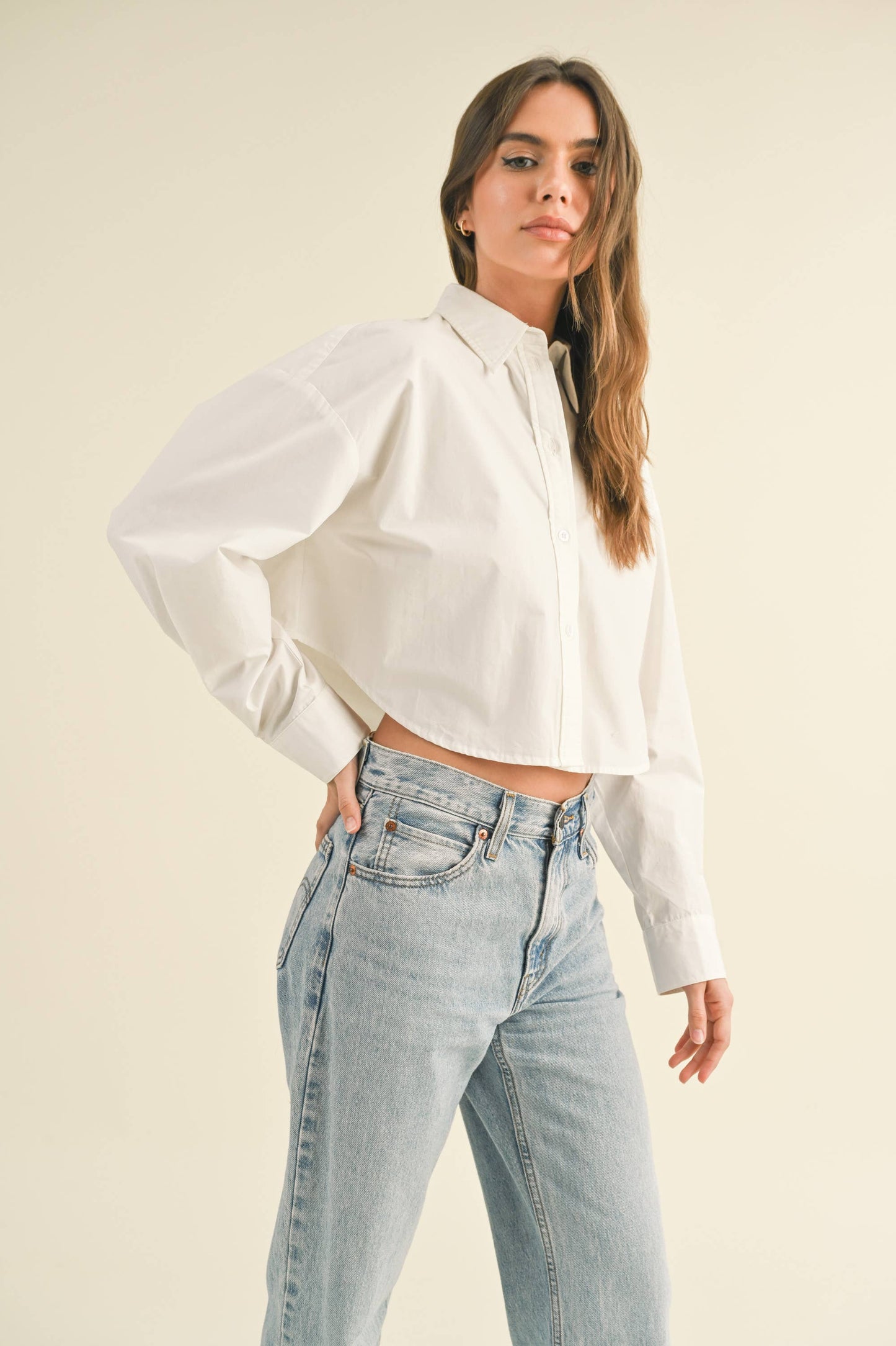 Cropped Button-down Oxford Shirt