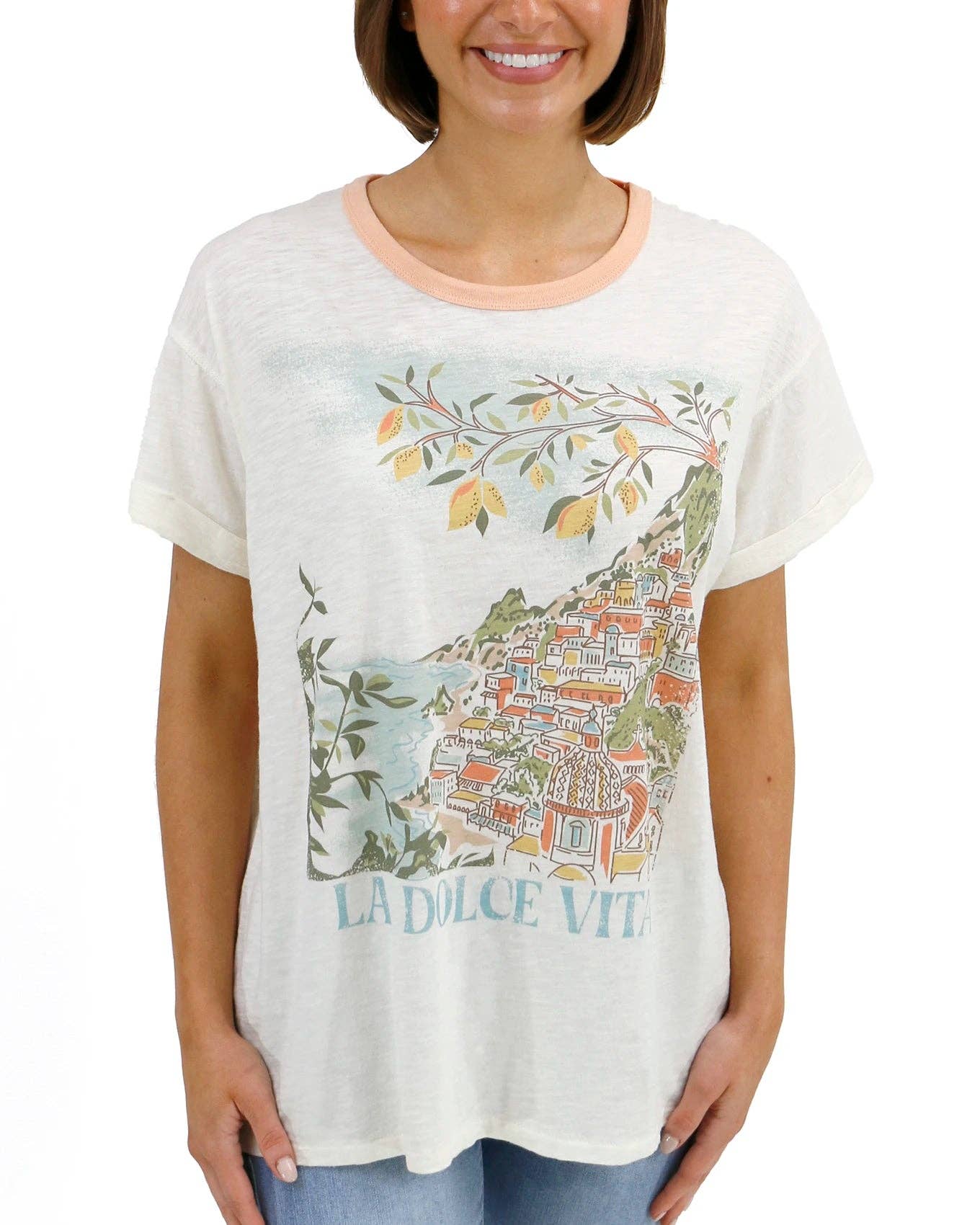 Rolled Sleeve Graphic Tee - La Dolce Vita