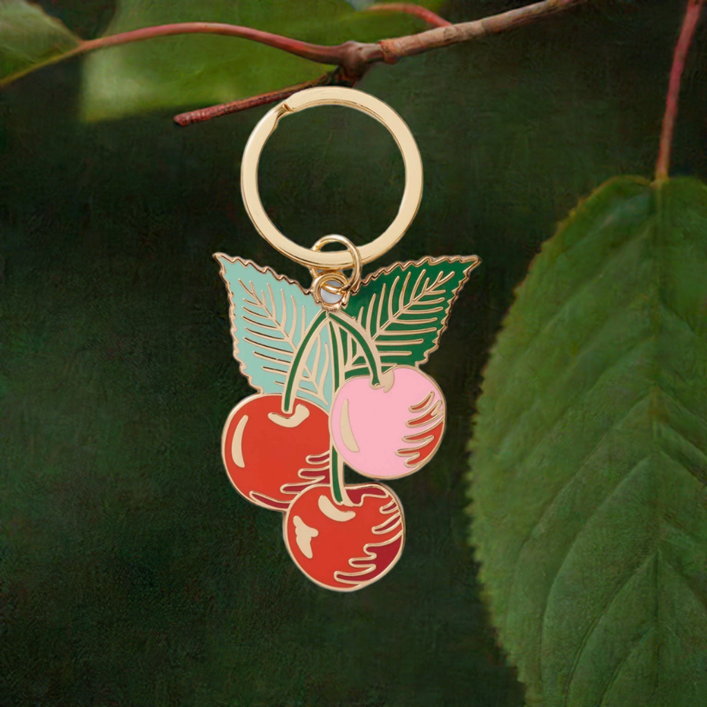 Cherries Enamel Keychain