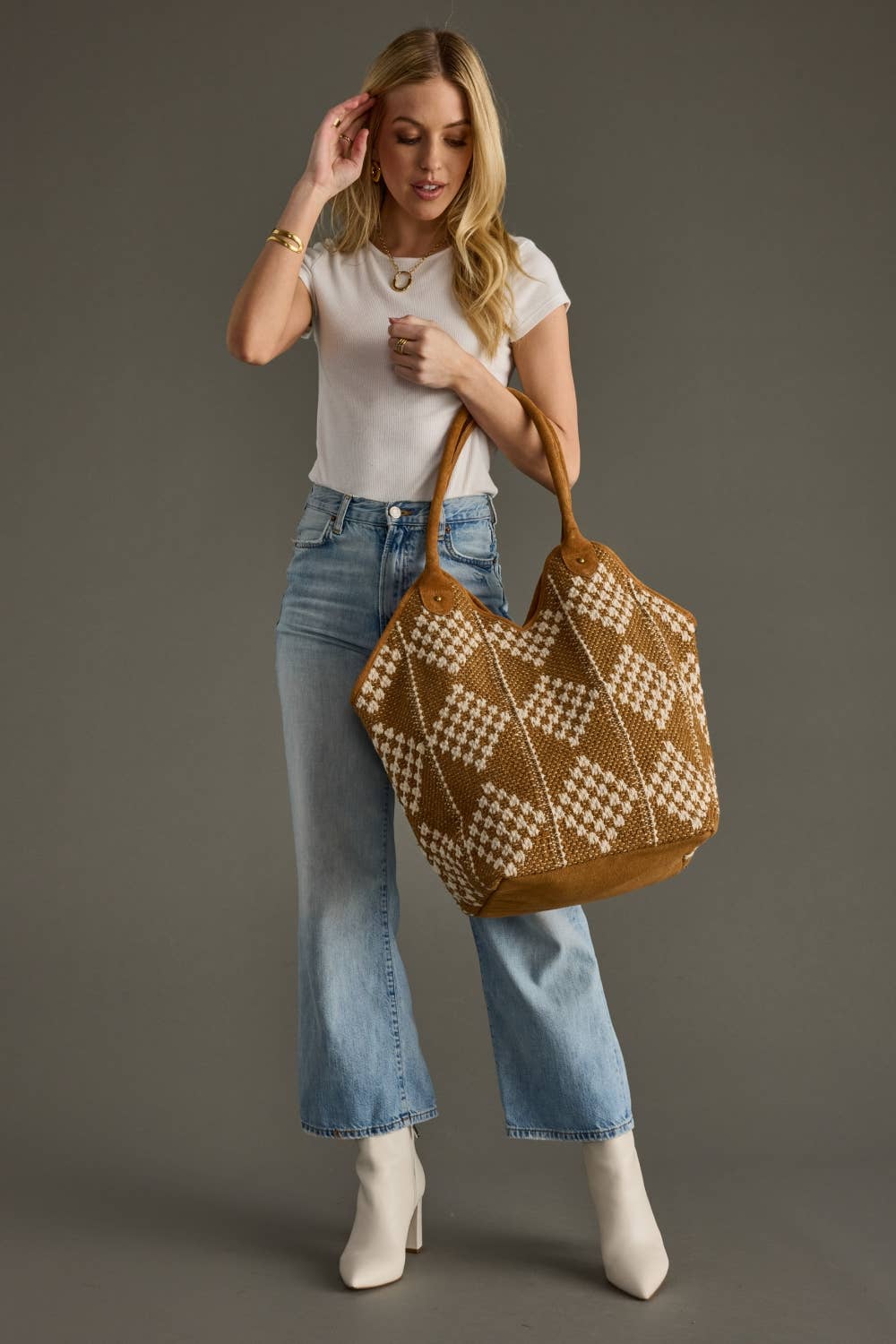 Brown & Cream Diamond Pattern Tote