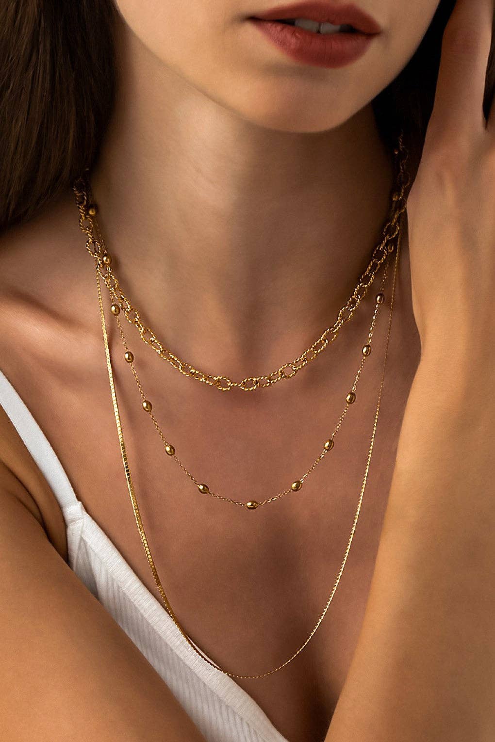 Triple Layered Gold Chain Necklace