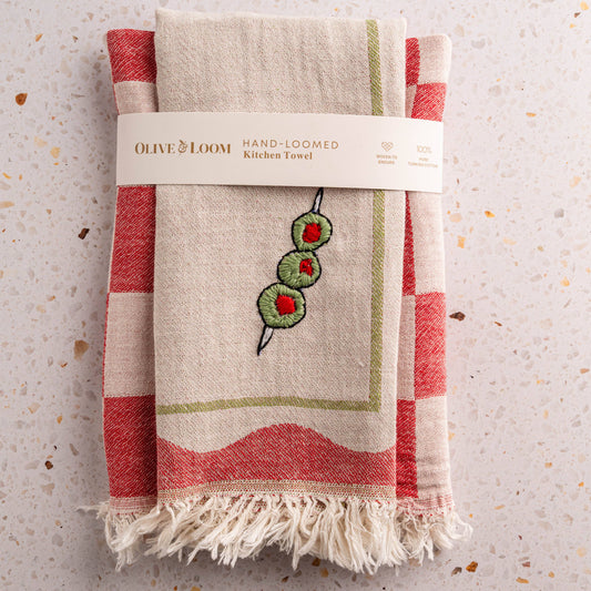 Olive - Hand Stitched Turkish Cotton Kitchen Towel