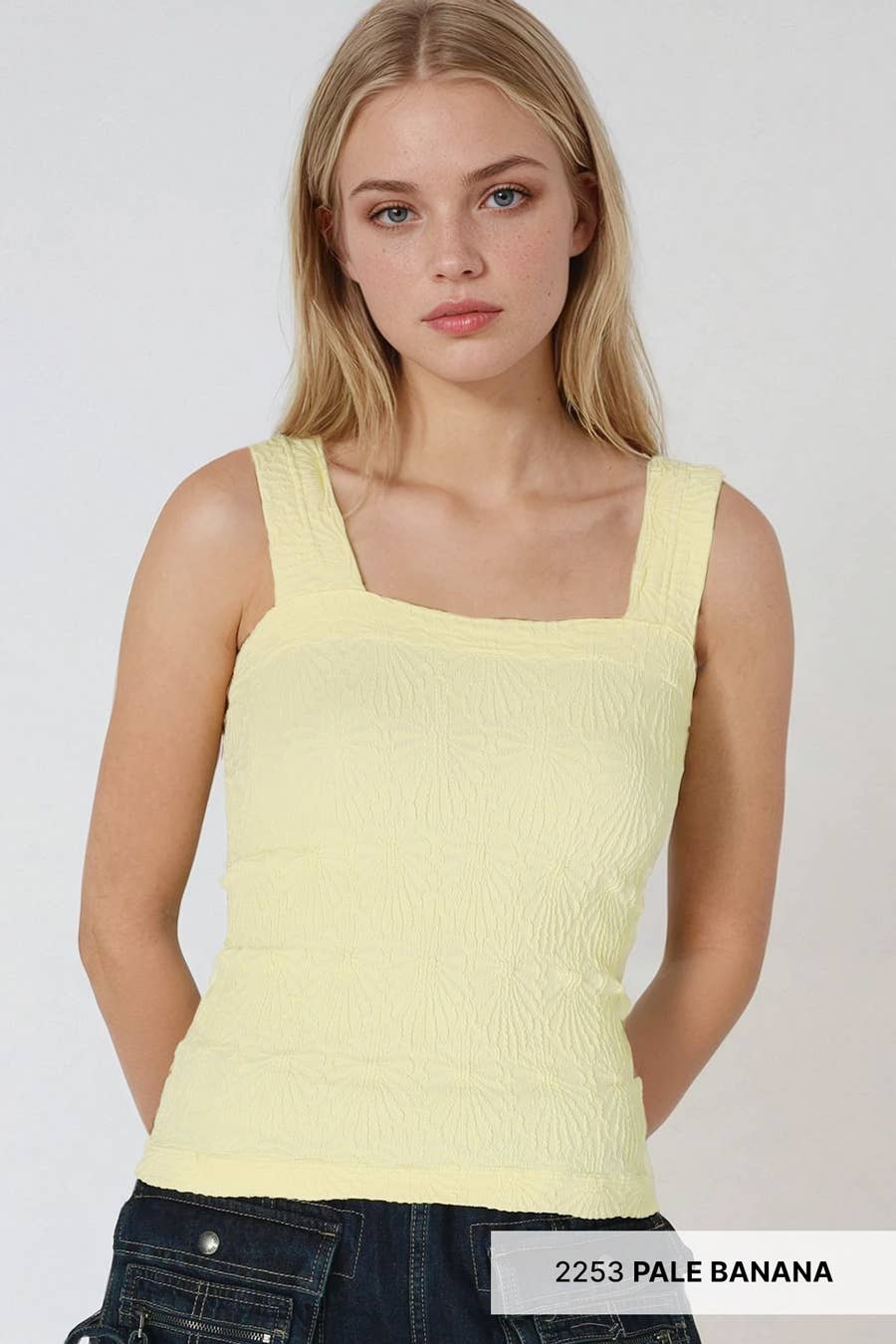Lace Textured Square Neck Tank Top