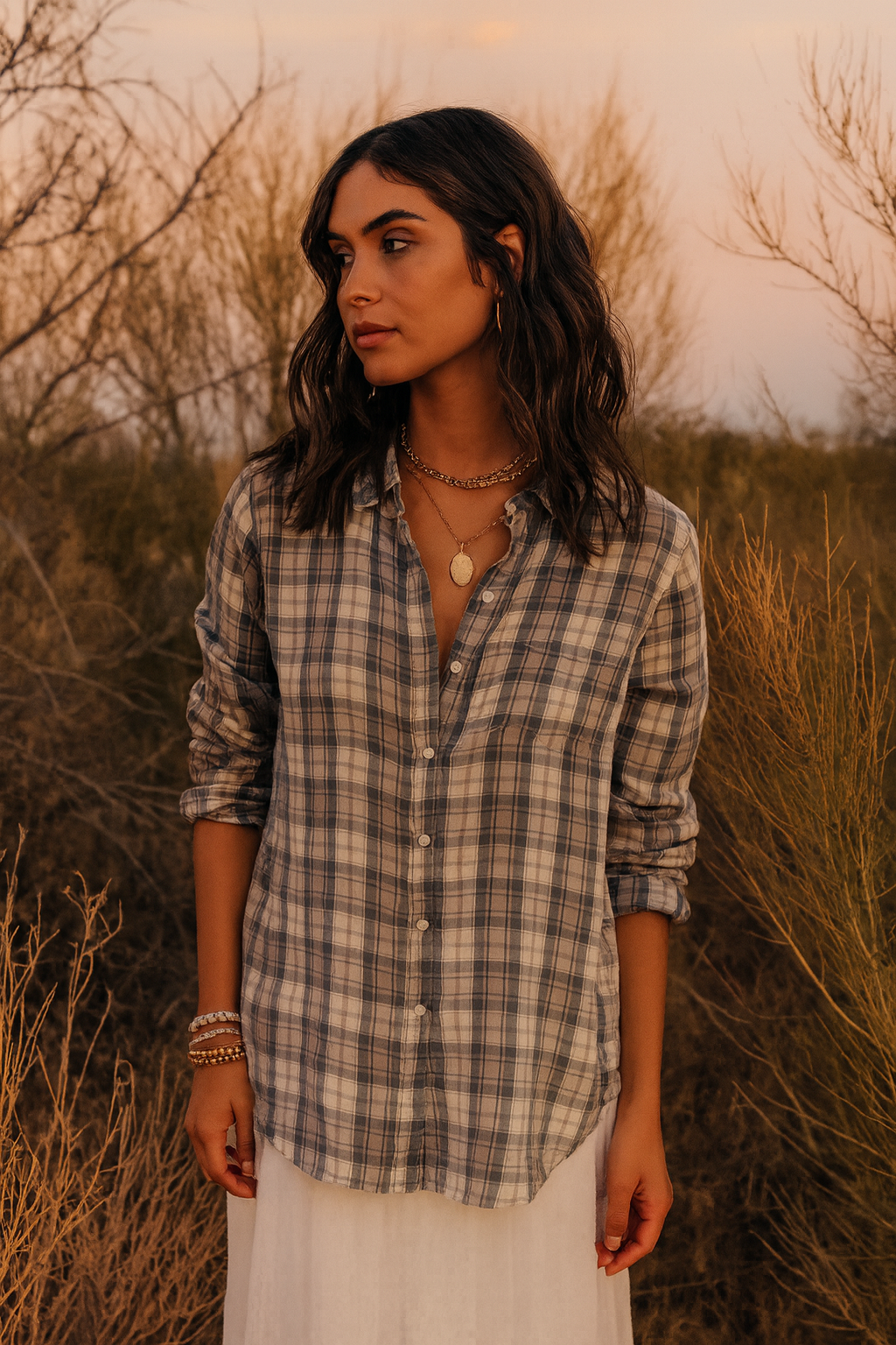The Solenne Plaid Butterfly Top