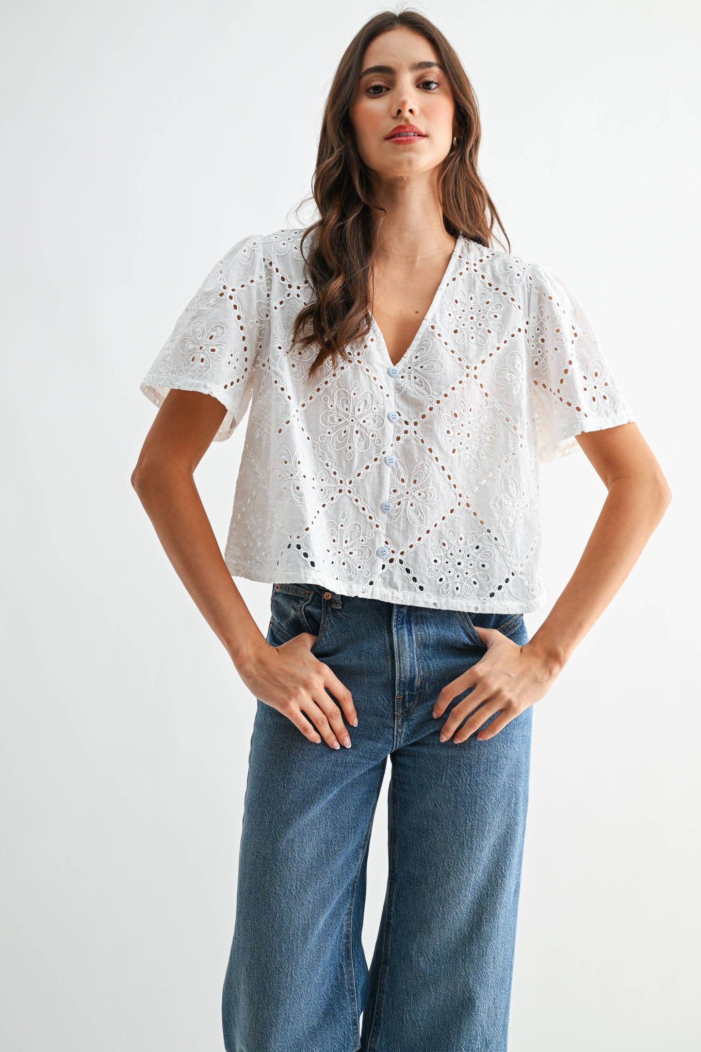 White Broderie Anglaise Short Sleeve Blouse