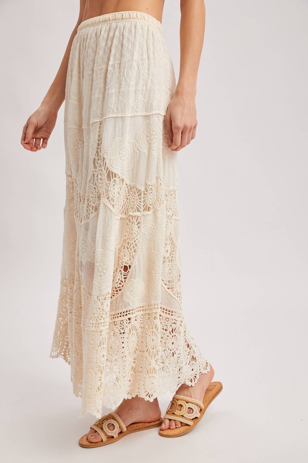 BOHO SHEER LACE MAXI SKIRT WITH LINING