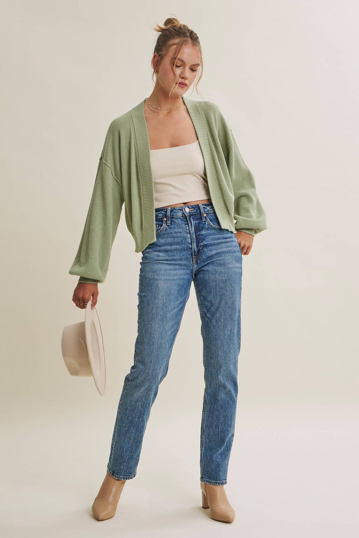 Everyday Essential Easy Layering Balloon Sleeve Waffle Cardigan