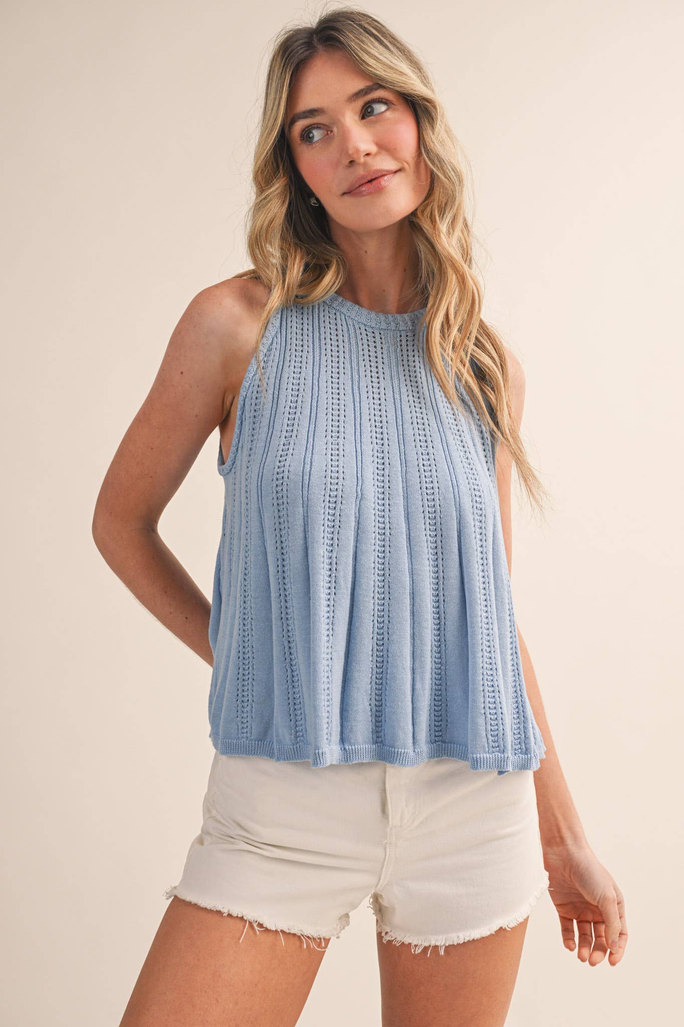 Sleeveless Pointelle Sweater Knit Tank