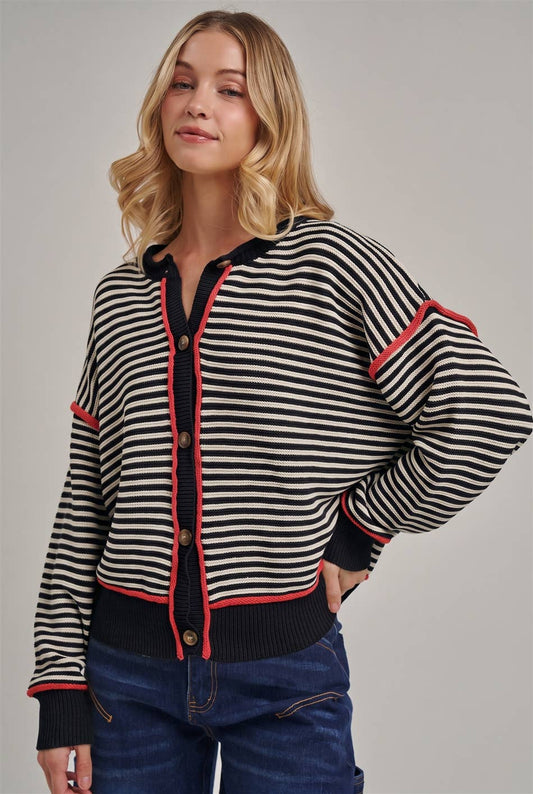 Bon Button Down  Striped Cardigan