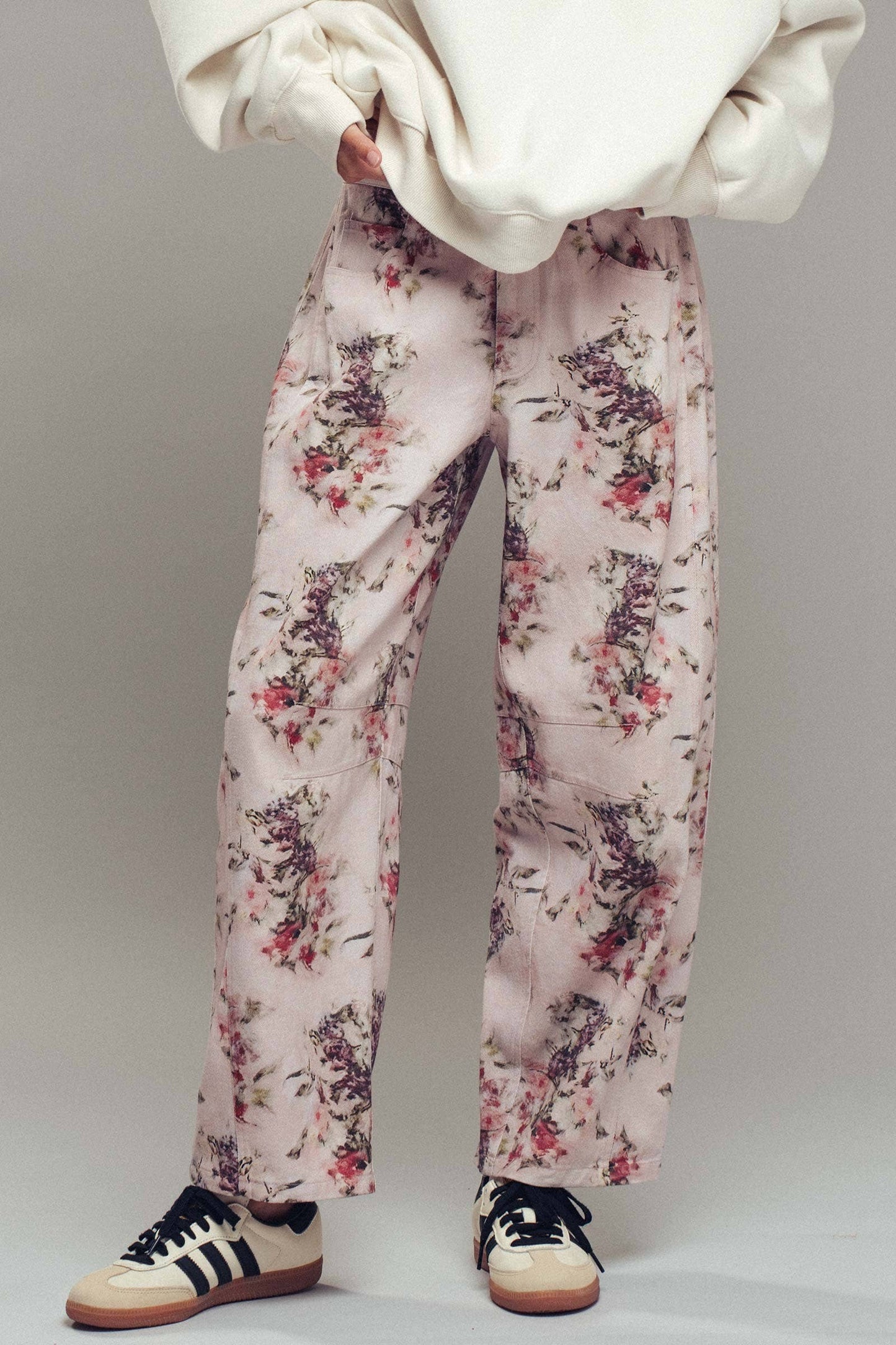 Floral Watercolor Barrel Jeans
