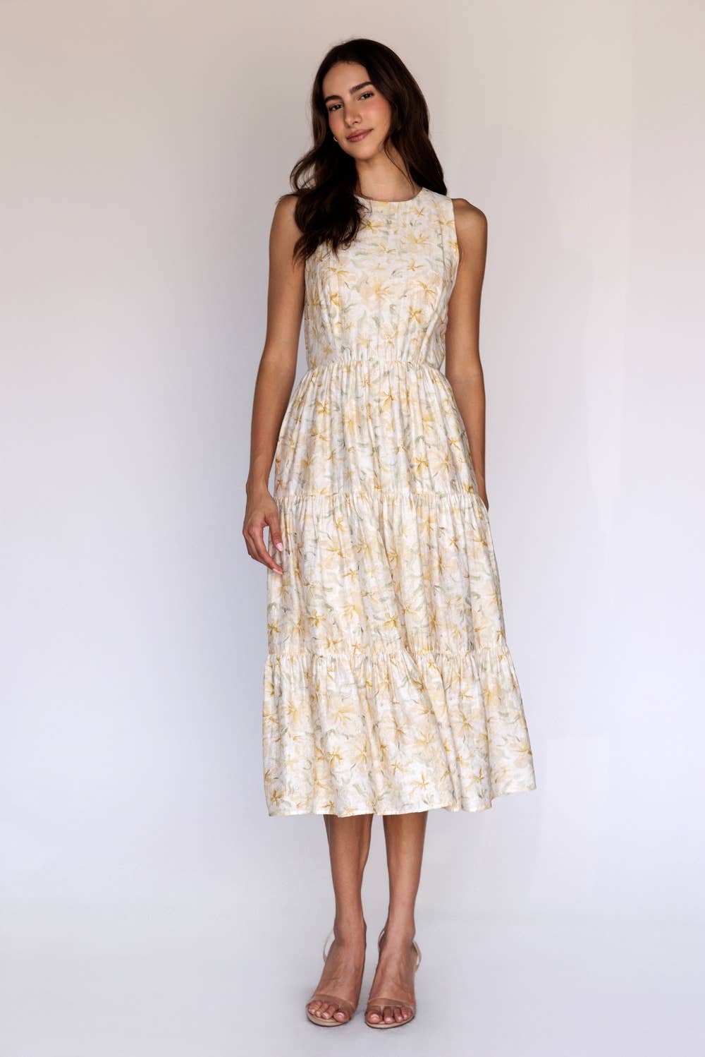 Floral Sleeveless Tiered Midi Dress